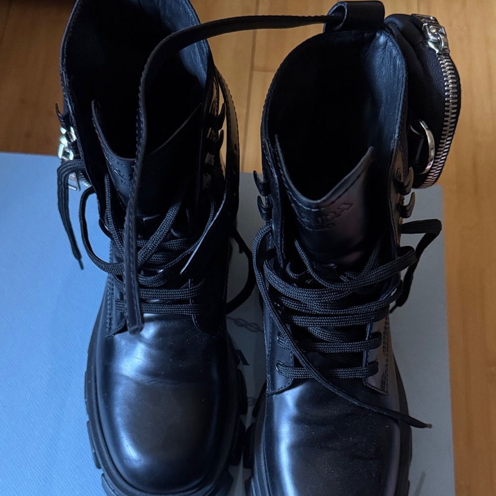 Prada Black Lace Up Boots